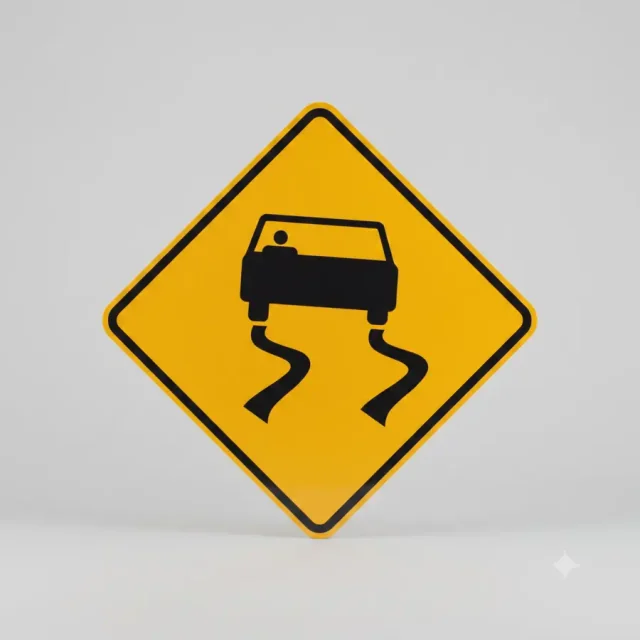 Ontario road sign: The road ahead is slippery when wet.