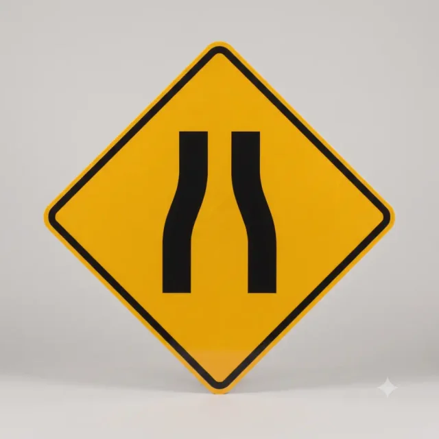 Ontario road sign: The pavement narrows ahead.