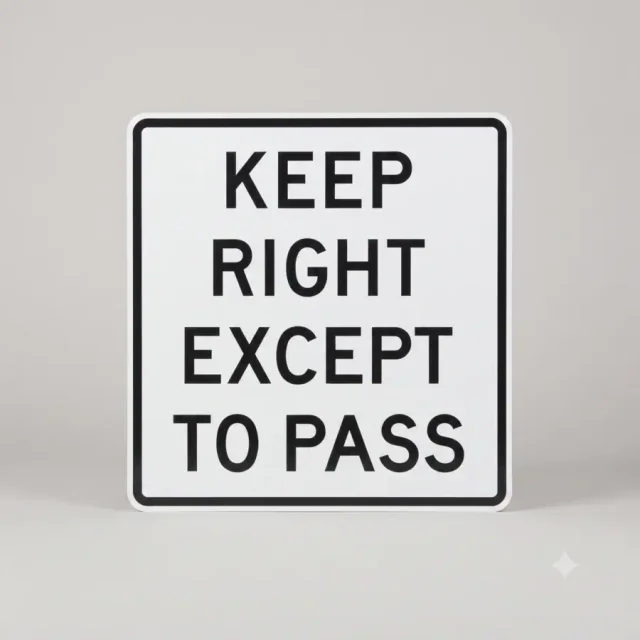 Ontario road sign: Keep to the right lane except when passing.