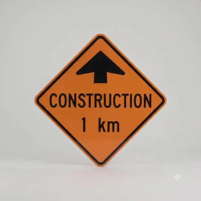 Ontario road sign: A construction zone begins 1 km ahead.