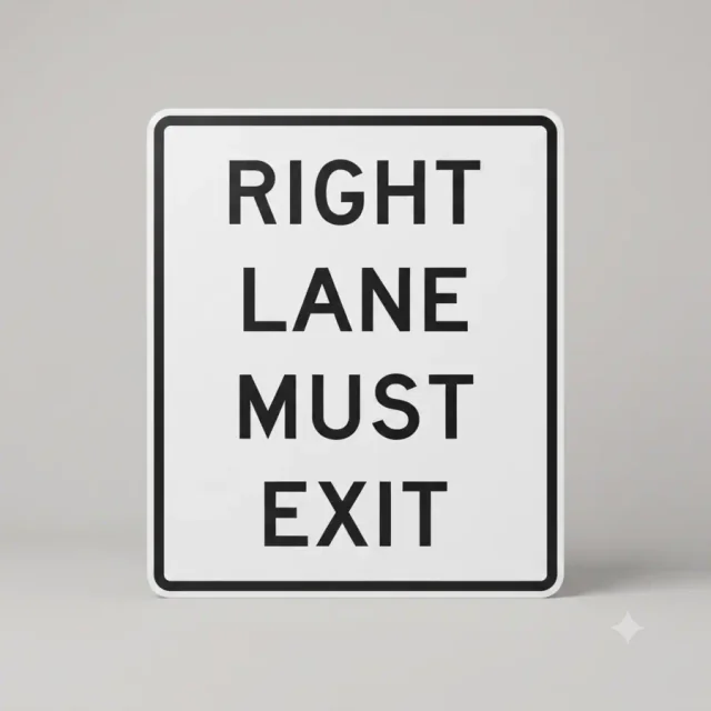 Ontario road sign: Traffic in the right lane must exit here.