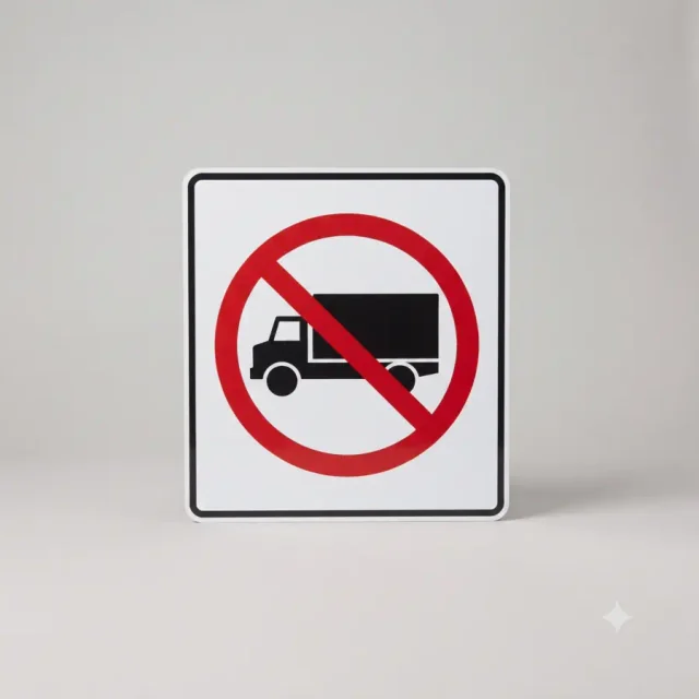 Ontario road sign: Trucks are not permitted on this road.