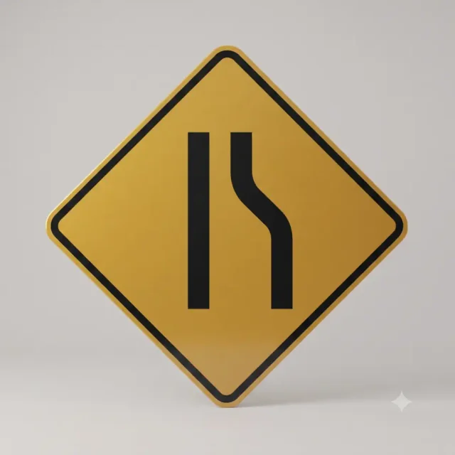 Ontario road sign: The right lane ends — merge left.