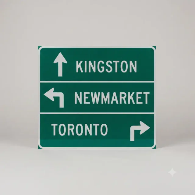 Ontario road sign: A guide sign showing directions to nearby destinations.